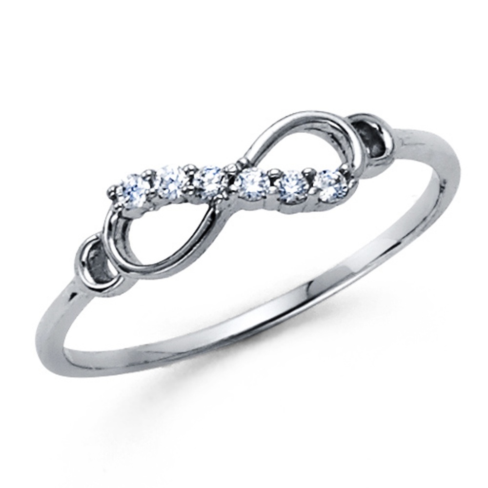 14K White Gold Sparkling CZ Infinity Ring - Picture 3 of 7